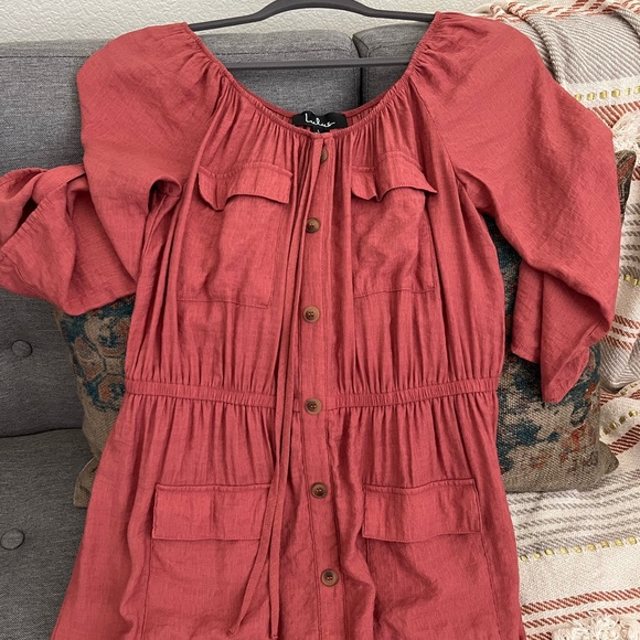 Lulus burnt orange off the shoulder utility dress large - Picture 8 of 9